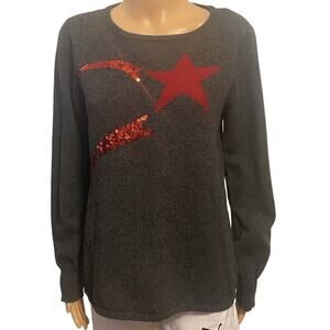 100% Cashmere Sweater Women Sz L Lauren Hansen Grey Shooting Star Cozy Pullover